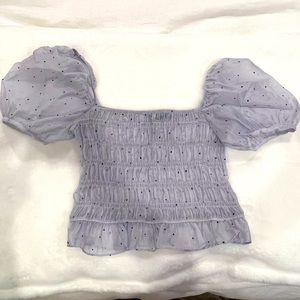 Zara Lilac Polka Dot Puff Sleeve Top